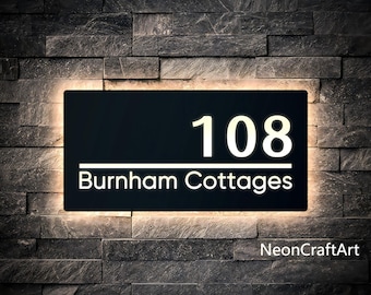 House Number Address Sign,LED Number Box,Personalized Address Plaque,Solar Powered LED Metal Backlit Door Number, Hotel Room Numbers Sign
