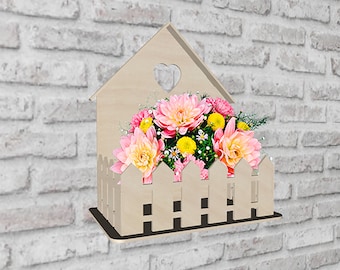 Madera contrachapada de la cesta de la flor digital, madera de la cesta, archivo de la máquina del corte del laser, grabado láser, Svg Eps Cdr Dxf