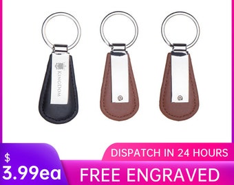 Engraved Personalised Keyring, Leather Key Chain His & Hers Car Owner Gift, Leather Tag Gift Metal Engraved Keyrings, Birthday Gift for Him