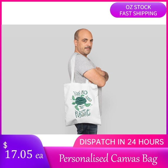 Personalized Canvas Bag Say No to Plastic Bags Natural Lover Etsy