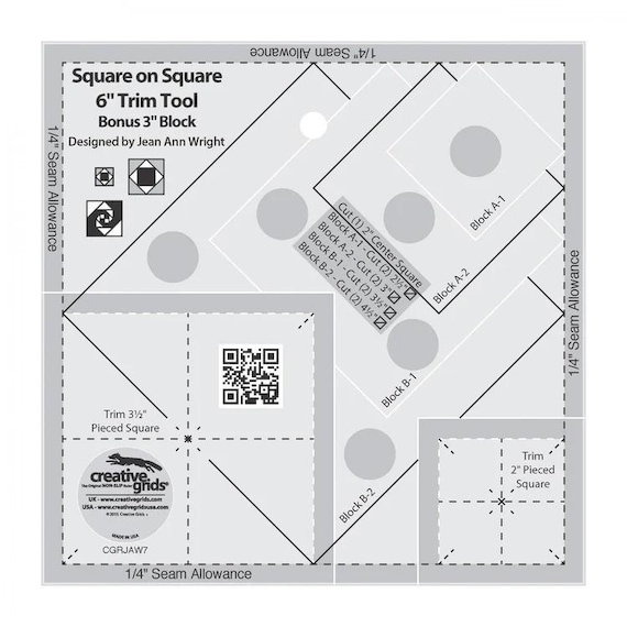 Creative Grids Square on Square Trim Tool - 6in or 3in Finished- Ruler - CGRJAW7