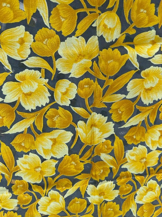 Vintage Yellow Floral Organza Fabric: Sheer Shimmer (2 Yards 14")