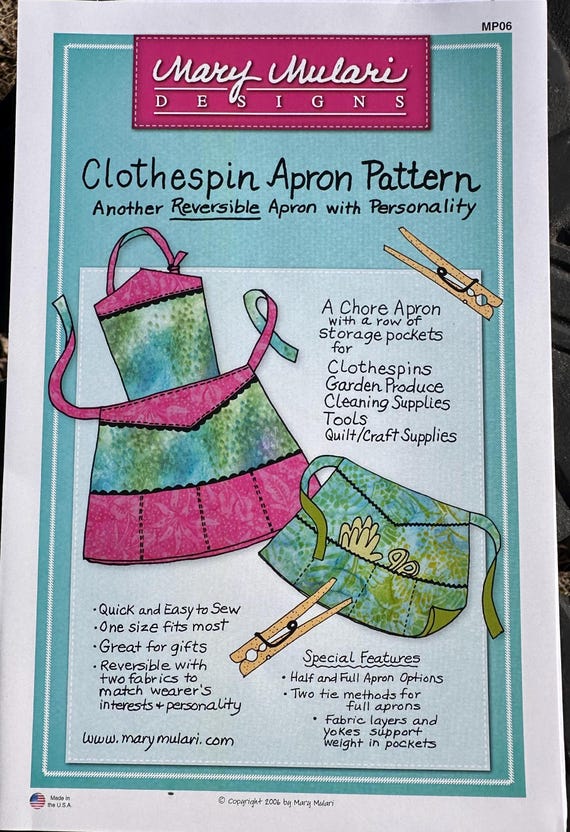 Clothespin Apron- Sewing Pattern - Reversible Apron with Personality