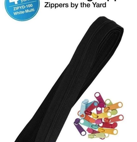 Black Zipper Chain 4 Yards with 16 Ex-Large Multicolor Pulls - ByAnnie
