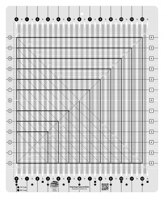 Stripology Squared Quilt Ruler: Creative Grids CGRGE2, 12.5" Blocks