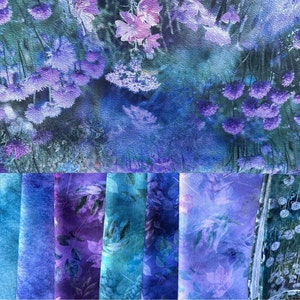 Dandelion Wishes - Purple and Blues - 9 Piece Fat Quater Set - Hoffman Fabrics