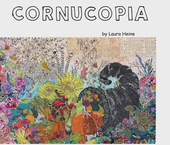 Cornucopia Quilt Collage Pattern by Laura Heine: Fiberworks Inc, 32x23