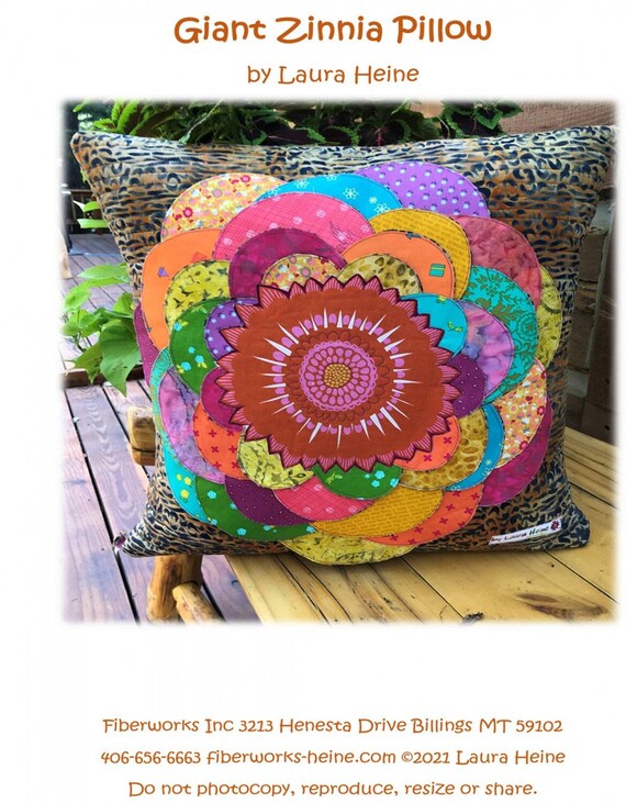 Giant Zinnia Pillow- Collage Pattern -by Laura Heine -FWLHGZP