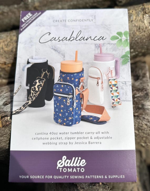 Casablanca Pattern- 40oz water tumbler carry all with cellphone pocket - by Sallie tomato