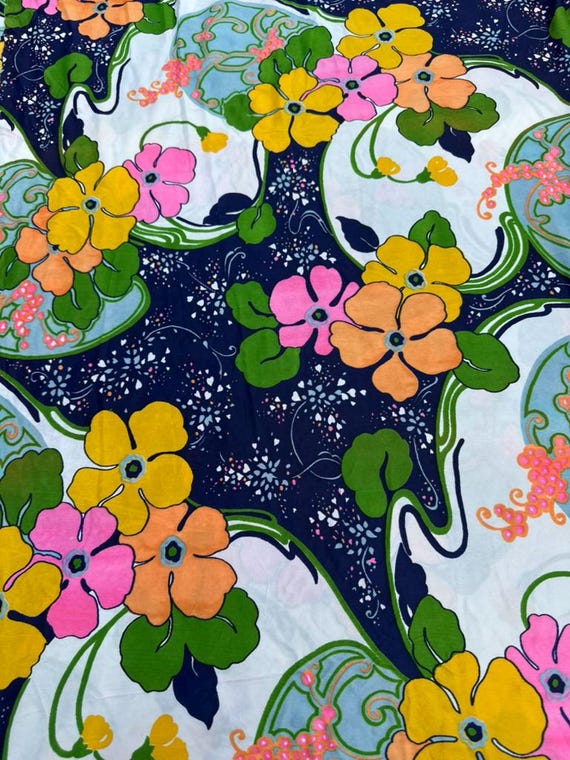 70s Groovy Psychedelic Flower Power Fabric Bright Colors Rare Retro