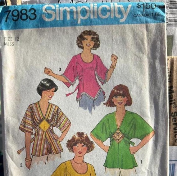 Simplicity 7983 -Vintage 70s -Hippie Bohemian Blouse Sewing Pattern -FF (Paper Pattern)