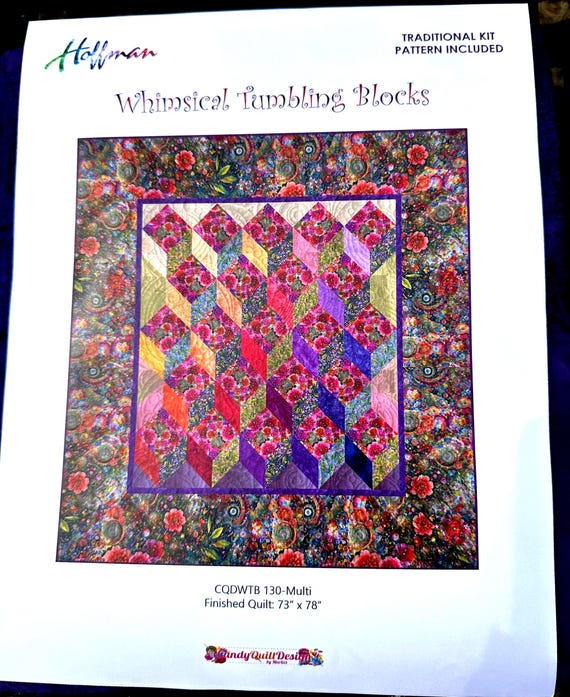 Whimsical Flower Garden Tumbling Blocks Quilt Kit - 73" X 78"