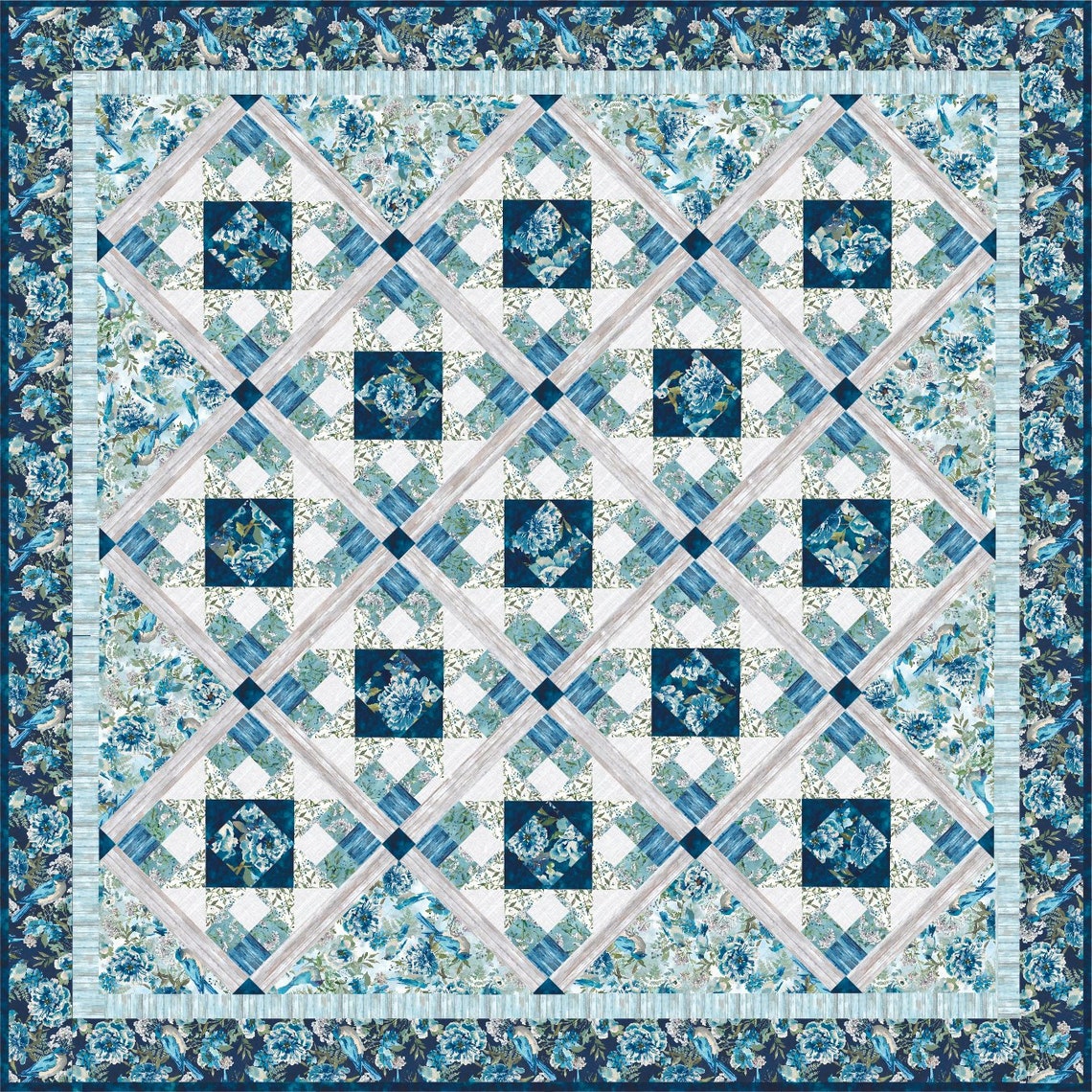Floral On-point Quilt Pattern, 71x71 or 18x96 Runner ( Paper Pattern ...