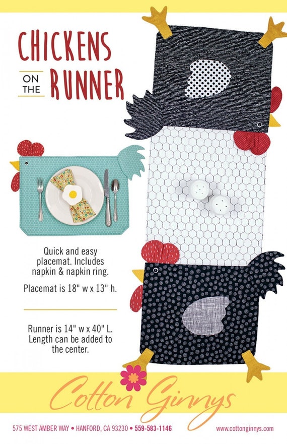 Chickens on the Runner , Placemat, Napkins and Napkin Ring.-  # CR182 - Paper. Runner