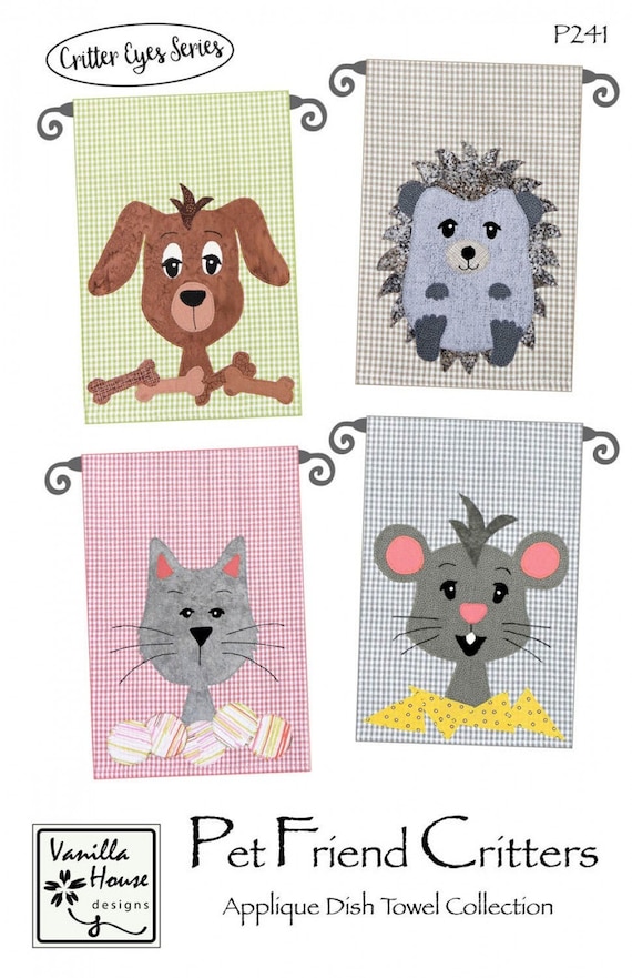 Pet Friend Critters Applique Dish Towel Pattern