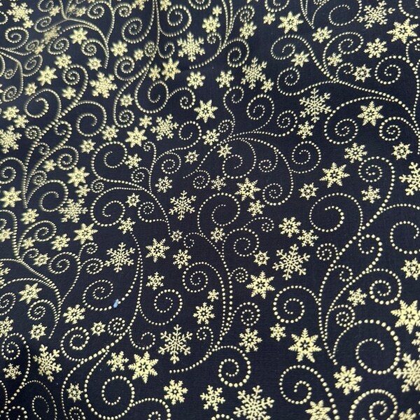 Winter Elegance, by Jackie Robinson for Benartex. Swirling Frost black (Gold) by the Half Yard