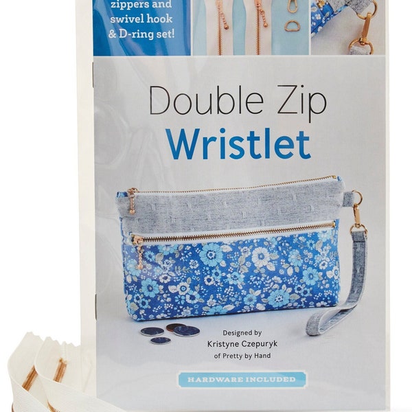 Double Zip Wristlet Pattern Kit by Zakka Workshop-Pattern Includes Hardware- Mix Or Match Pattern Kit, Swivel Hook and D Ring 8" Zipper 2pk