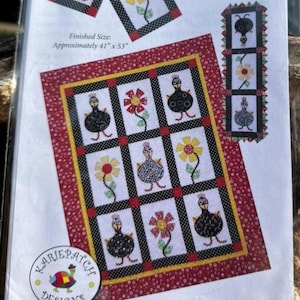 Hip Chicks - Wall Hanging, Table Runner - Pattern by Kariepatch Designs chickens