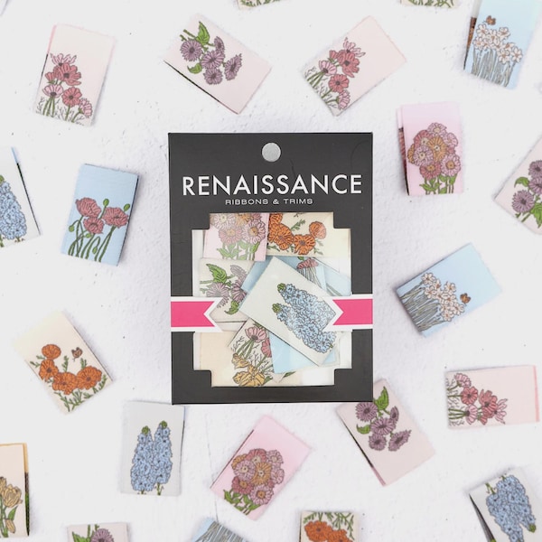 My Secret Garden Woven Labels  8PC• Renaissance Ribbons Floral Sewing Tags
