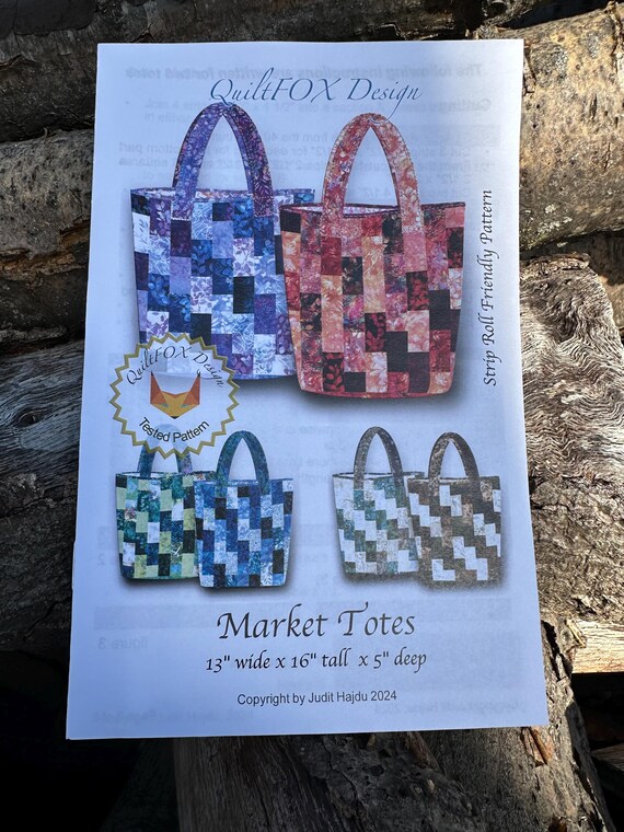 Market Totes Quilt Pattern -  QuiltFox Design by Judit Hajdu - Strip Roll Friendly Pattern