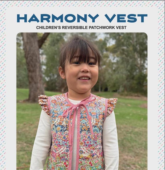 Harmony Vest - Girls Patchwork Sewing Pattern: Reversible Children's Vest, Sizes 3-8 Years