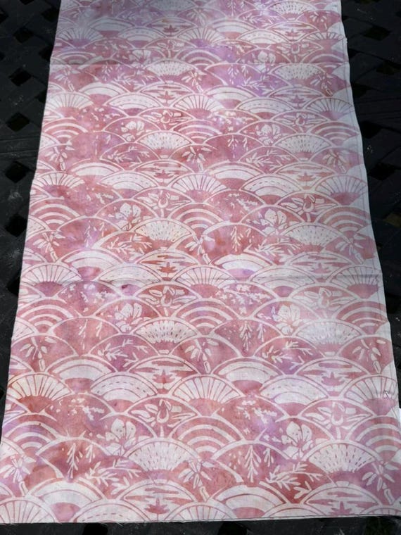 Peach Batik Fabric: Summer Zen Fans, Hoffman California, Half Yard