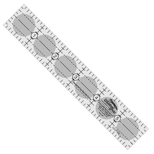 May include: A clear, rectangular quilting ruler with gray circular markings and measurements in inches. The ruler has a diagonal design with five numbered circles and the text "Designed by Rachel Cross" and "creative grids".