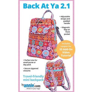May include: A floral-patterned mini backpack with adjustable straps and a padded handle. The backpack has a magnetic flap on the front pocket and secure zippered closures. The text "Back At Ya 2.1" is at the top.