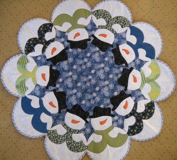Snowmen All Around, Table Topper Pattern, Bu Quilted Garden Designs, by Jenice Belling