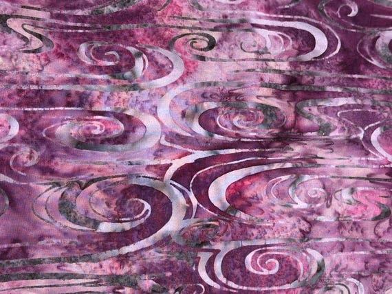 Plum Batik Fabric: Hoffman Summer Zen Cotton, Pink & Purple Swirls - By the Half Yard