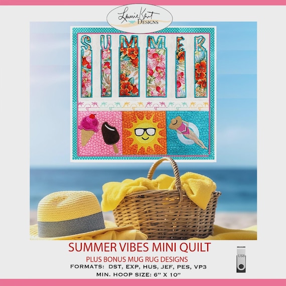 Summer Vibes Mini Quilt - USB- Machine Embroidery-From Laurie Kent Designs