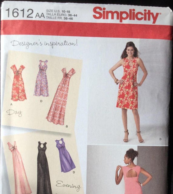 Simplicity 1612 Day/Evening dress- Sewing Pattern  Sizes US 10 -18