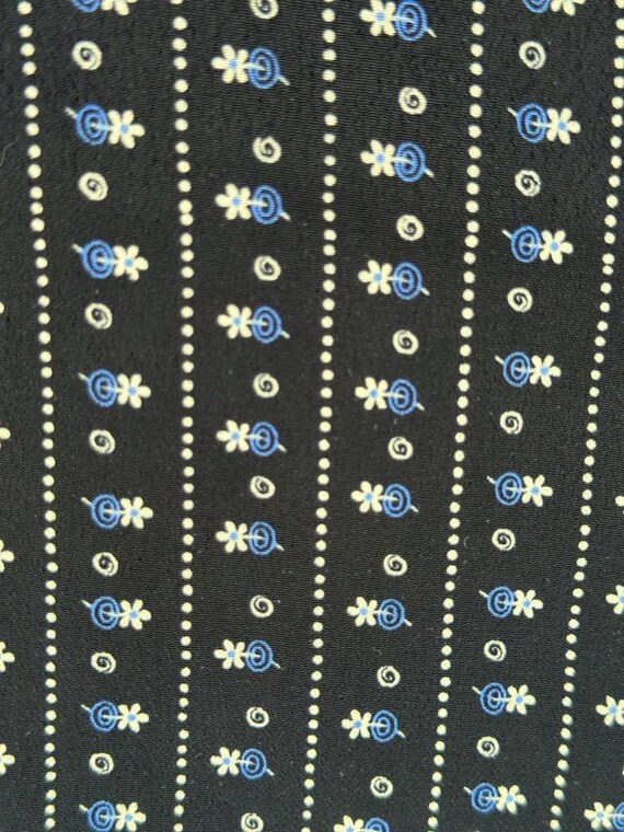 Geometric and Flower - Vintage 1980s - Navy Blue - Polyester Crepe Fabric- 1 3/8 yard