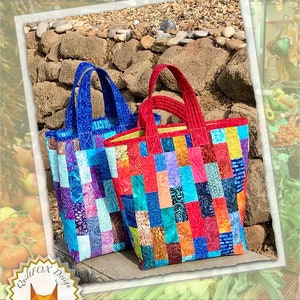 Market Tote - QuiltFox Designs - 13" wide x 16" tall x 5" deep - Perfect for Scraps and Leftover fabric-  SKU: QFOX-095_HC