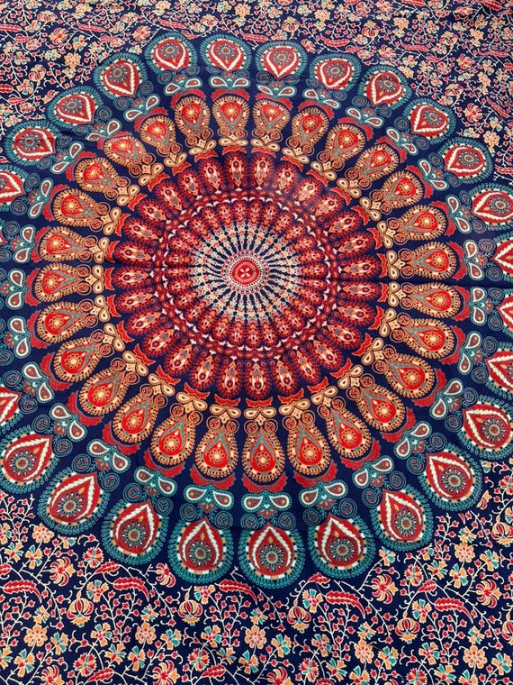Bohemian Style Mandala Linen/Cotton - Vintage 1970s Fabric