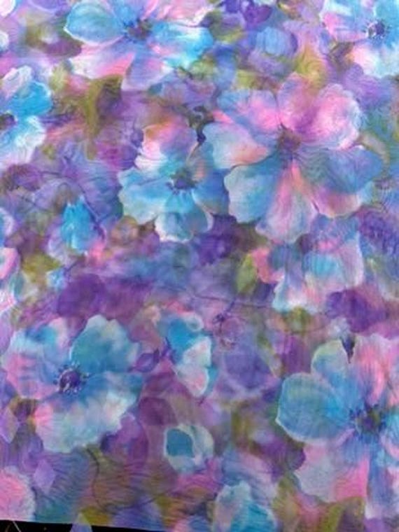 Organza-Polyester and Viscose Organza -  Vintage 1970s Watecolor Flowers - Fabric- Sold by the Half Yard