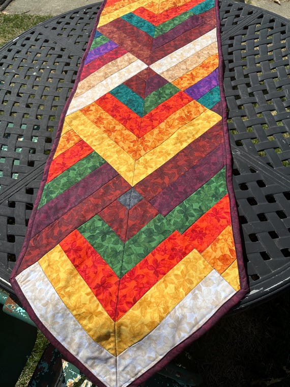 Fall Reversible Stripy Table Runner Kit, Your Choice Binding color