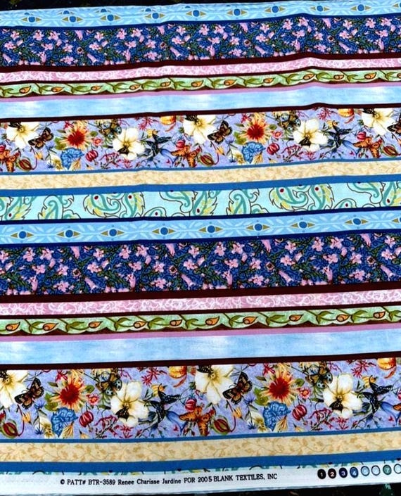 Stripes - Butterflys and Flowers - Vintage 05 - By Blank Textiles- By the Half Yard