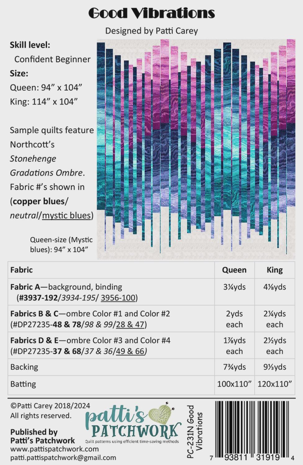Good Vibrations Quilt Pattern by Pattis Patchwork- Queen or King Size ...