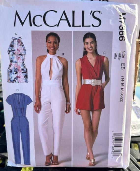 McCall's 7366  Sewing Pattern - Pleated Surplice or Plunging-Neckline Rompers, Jumpsuits - Sizes 14 - 22