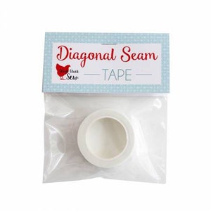 May include: A roll of white tape in a clear plastic bag. The label reads "Diagonal Seam TAPE" in red and gray text, with a red chicken logo. The label has a light blue patterned border.