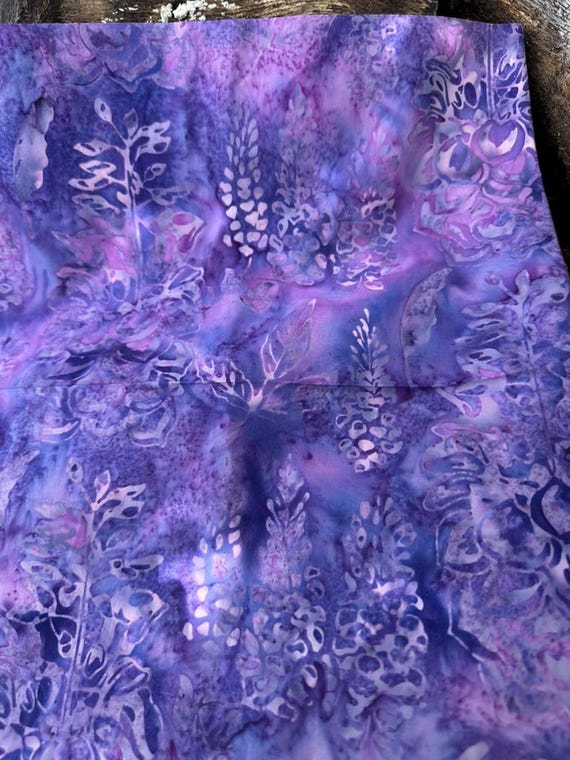 Peony Batik Fabric: Summer Zen Purple Floral Cotton - Hoffman California, Half Yard