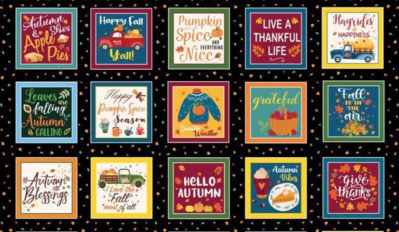 Kanvas Hayrides & Happiness Autumn Boxes Black Panel 2/3 yd