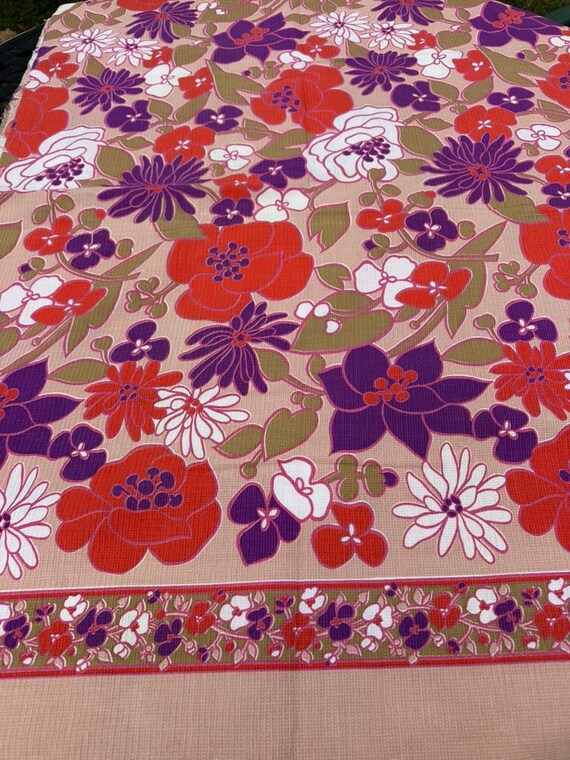 Retro Floral, Vintage 1970's  Waffle Like Single Boarder - Polyester Fabric- Sold by the Piece