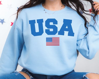 Varsity Style USA Flag Sweatshirt, Patriotic Shirt, 4th of July Crewneck, American Flag Sweatshirt