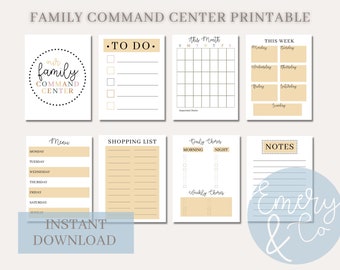 Family Command Center Printable Weekly Menu Shopping List Calendar ...