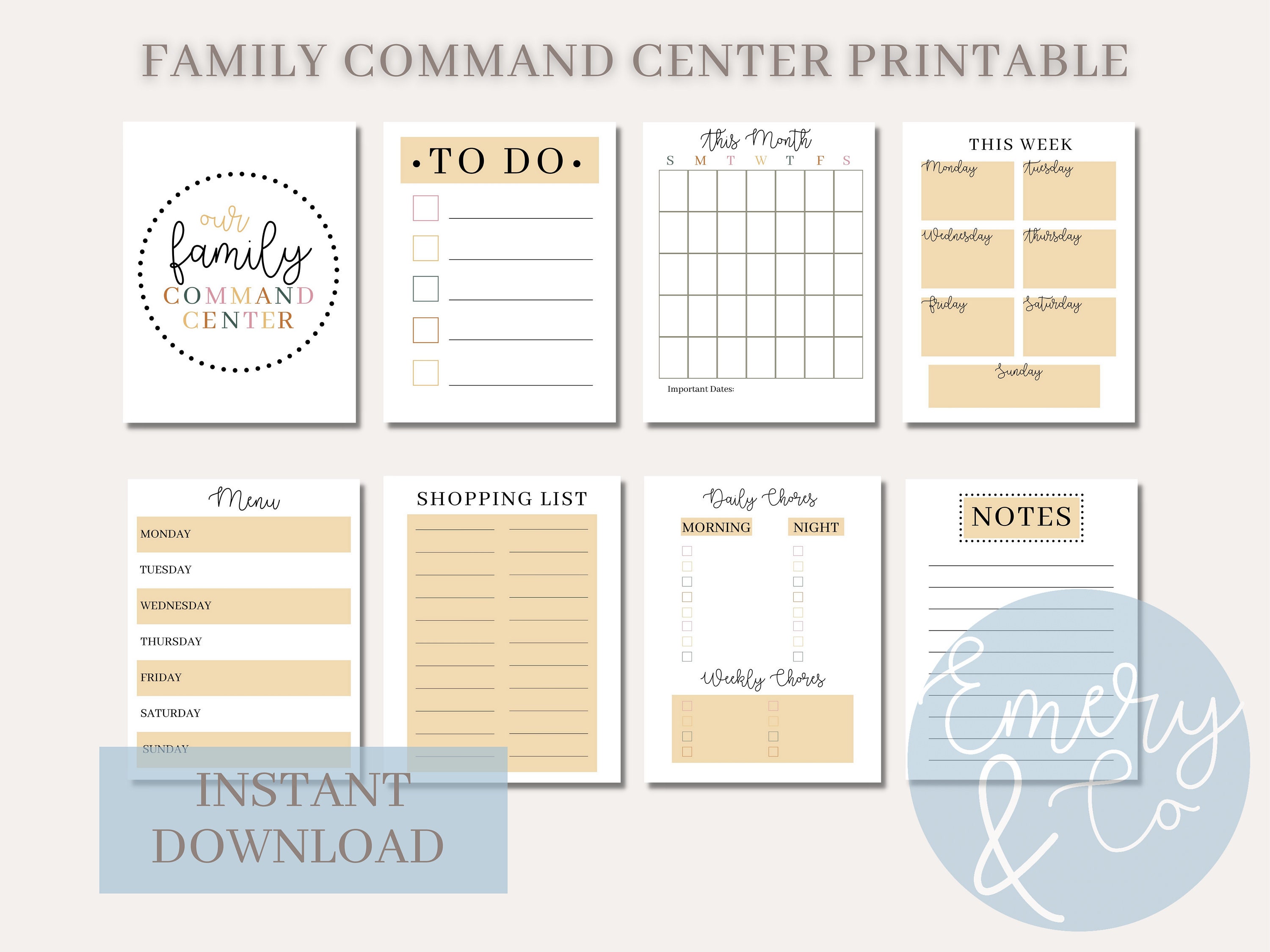 Family Command Center Printable Weekly Menu Shopping List Calendar ...