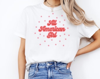 All American Girl Shirt, Comfort Colors Patriotic, Girly 4th of July Outfit, Pink Patriotic Shirt, USA t-shirt, Retro shirt for women
