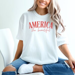 Amerika het mooie shirt, patriottische kleding, 4 juli outfit voor dames, rood, wit en blauw, zomer BBQ T-shirt