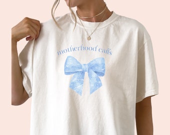 Motherhood Calls Shirt, Mother’s Day Gift Idea, Oversized t shirt for women, comfort colors graphic tee, Coquette bow shirt